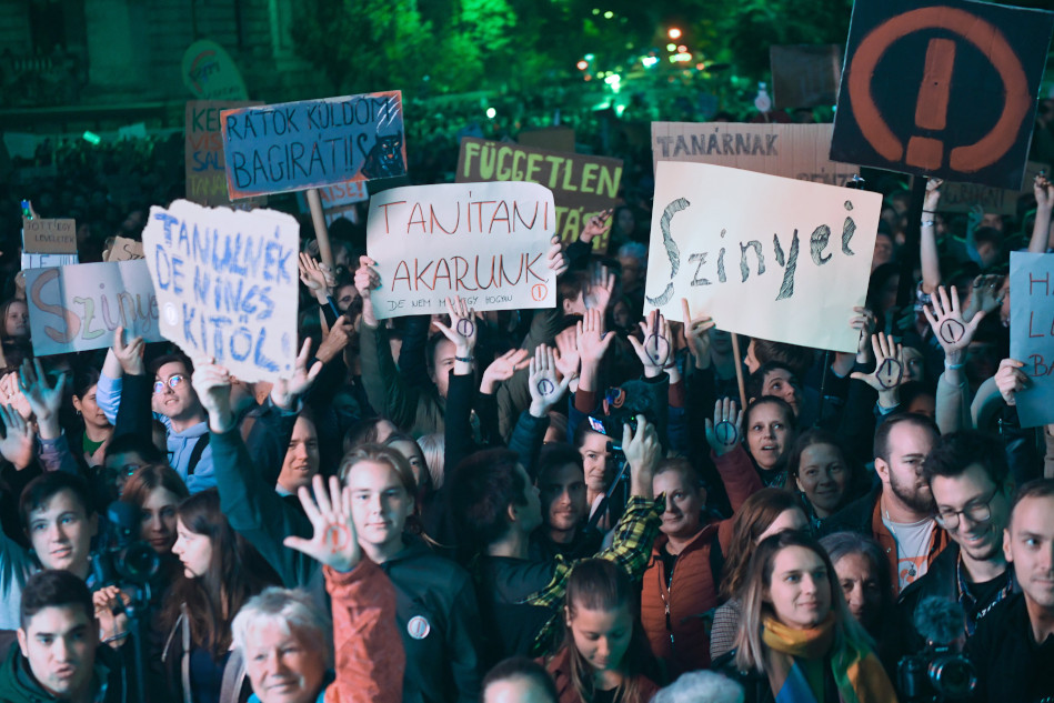Protesting Students & Teachers Occupied Budapest's Margaret Bridge