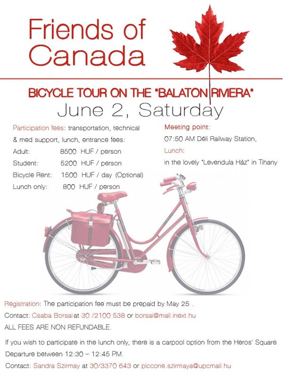 Date Change: Friends Of Canada In Hungary - Bike Tour At Lake Balaton, 2 June