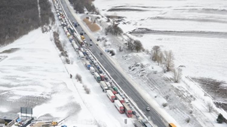 Vehicles Stuck On Snowbound Roads In Hungary