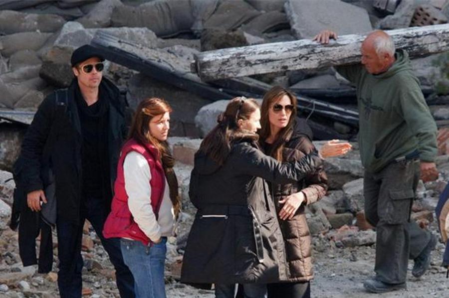 Brad Pitt Seen Working With Angelina Jolie In Budapest
