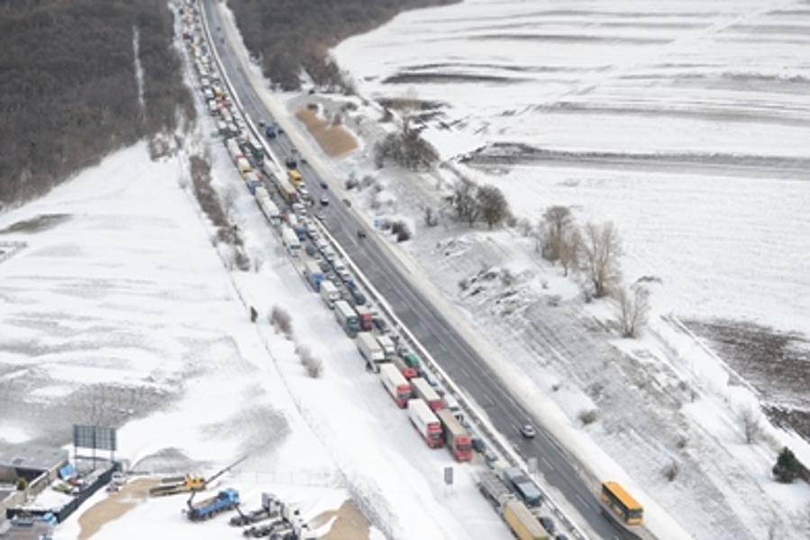 Vehicles Stuck On Snowbound Roads In Hungary