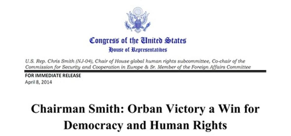 Xpat Opinion: U.S. Congressman Smith: Hungarian Gov’s Reelection Is A “Win For Democracy & Human Rights”