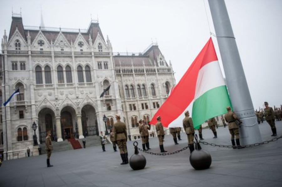 Flag Set To Half-Mast On Hungarian Parliament Square